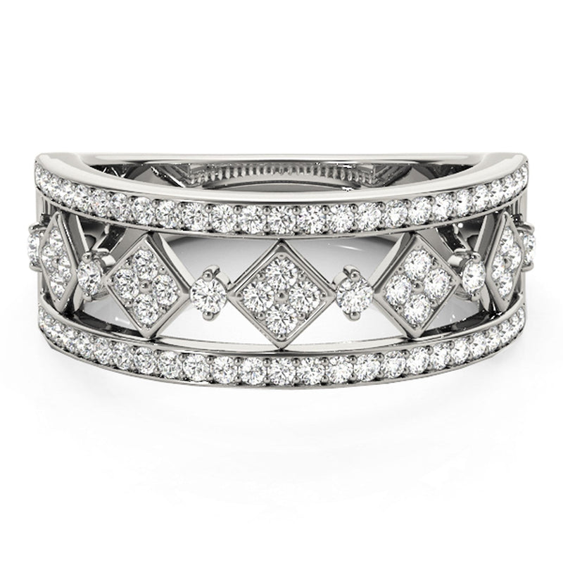 Bids.com Diamond Studded Square Motif Ring in 14k White Gold (1/2 cttw) Rings