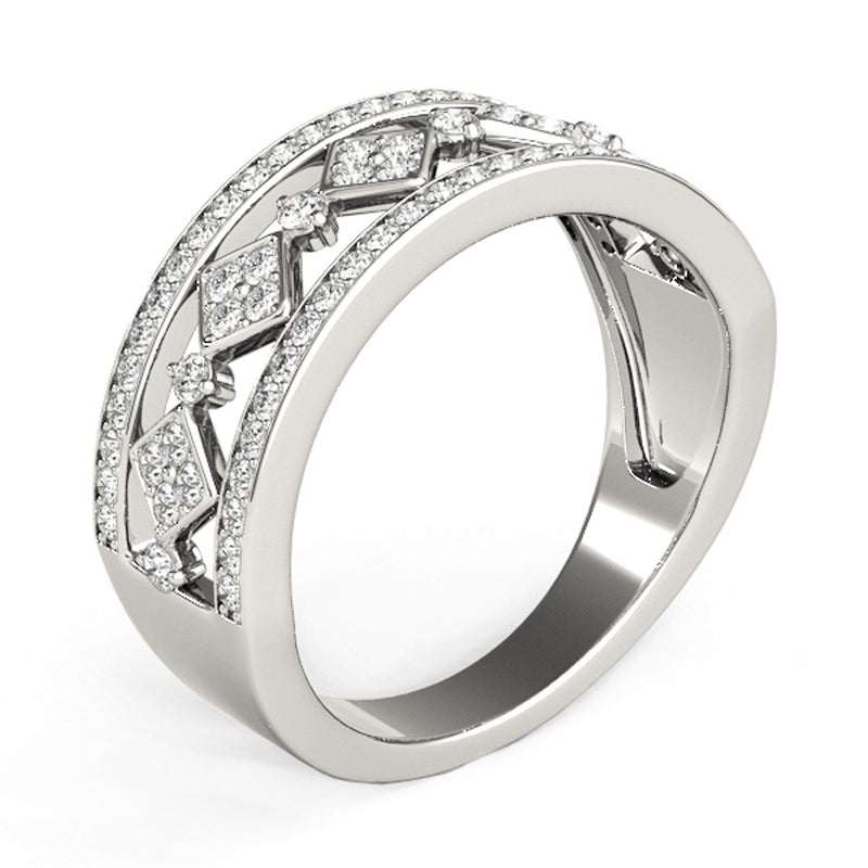 Bids.com Diamond Studded Square Motif Ring in 14k White Gold (1/2 cttw) Rings