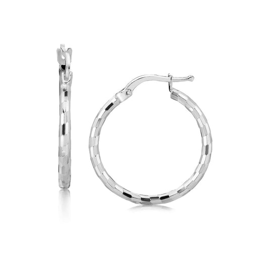 Bids.com Sterling Silver Diamond Cut Hoop Earrings with Rhodium Plating (20mm) Earrings