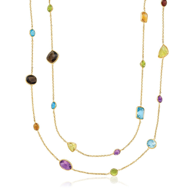 Bids.com 14k Yellow Gold Double Layer Multi Gem Necklace Necklaces