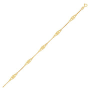 Bids.com 14k Yellow Gold Anklet with Fancy Diamond Shape Filigree Stations Accessories