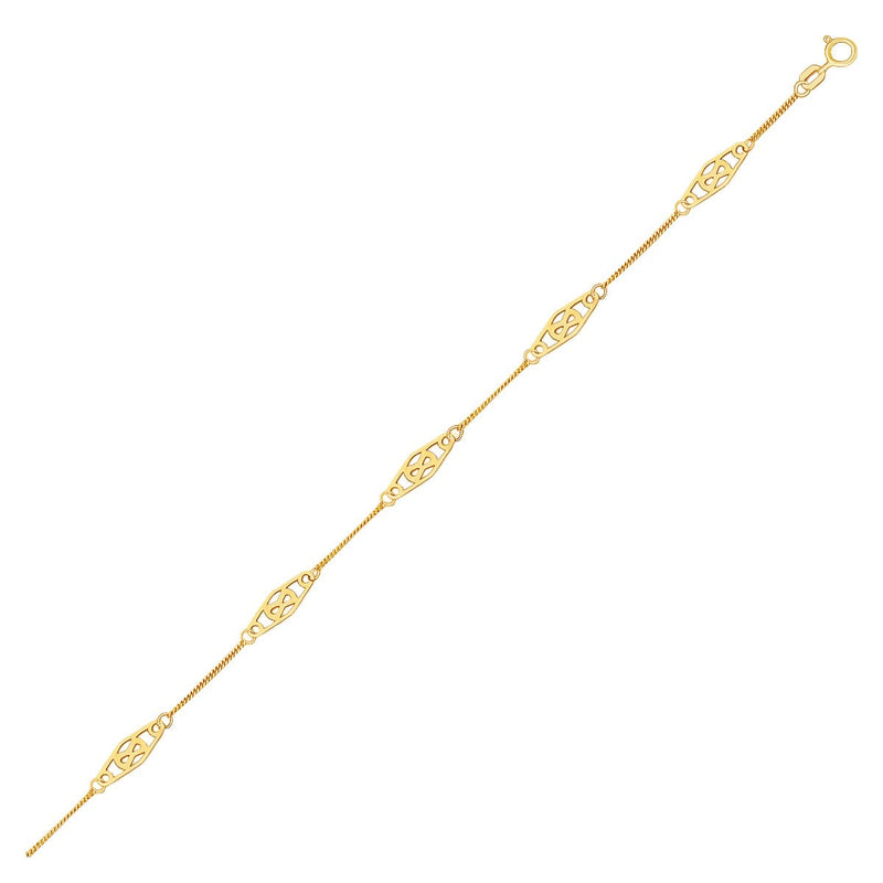 Bids.com 14k Yellow Gold Anklet with Fancy Diamond Shape Filigree Stations Accessories