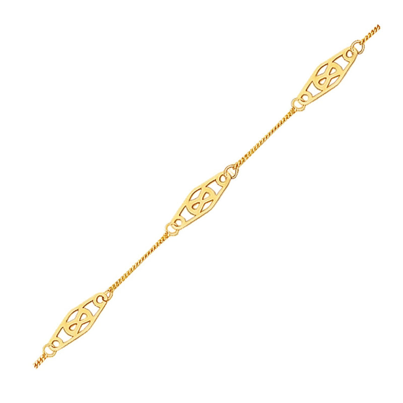 Bids.com 14k Yellow Gold Anklet with Fancy Diamond Shape Filigree Stations Accessories