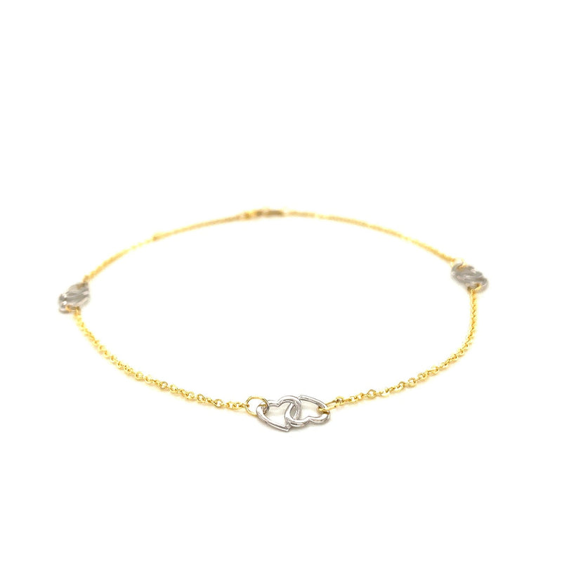Bids.com 14k Two Tone Gold Entwined Heart Stationed Anklet Accessories