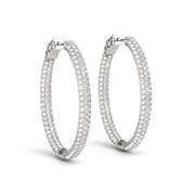 Bids.com 14k White Gold Diamond Hoop Double Sided Three Row Earrings (2 cttw) Earrings