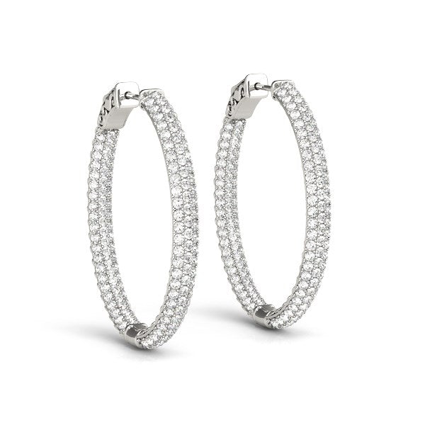 Bids.com 14k White Gold Diamond Hoop Double Sided Three Row Earrings (2 cttw) Earrings