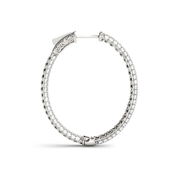 Bids.com 14k White Gold Diamond Hoop Double Sided Three Row Earrings (2 cttw) Earrings