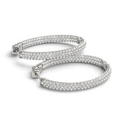 Bids.com 14k White Gold Diamond Hoop Double Sided Three Row Earrings (2 cttw) Earrings