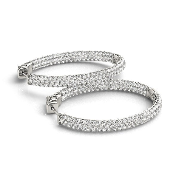 Bids.com 14k White Gold Diamond Hoop Double Sided Three Row Earrings (2 cttw) Earrings