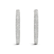 Bids.com 14k White Gold Diamond Hoop Double Sided Three Row Earrings (2 cttw) Earrings