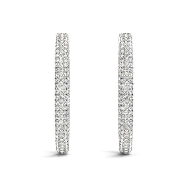 Bids.com 14k White Gold Diamond Hoop Double Sided Three Row Earrings (2 cttw) Earrings