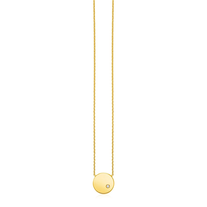 Bids.com 14k Yellow Gold Necklace with Polished Round Pendant with Diamond Necklaces