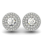 Bids.com 14k White Gold Double Halo Round Diamond Earrings (1 1/4 cttw) Earrings