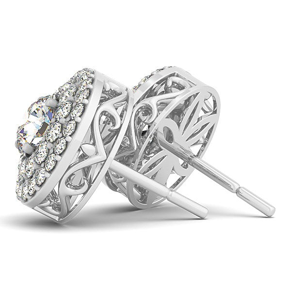 Bids.com 14k White Gold Double Halo Round Diamond Earrings (1 1/4 cttw) Earrings