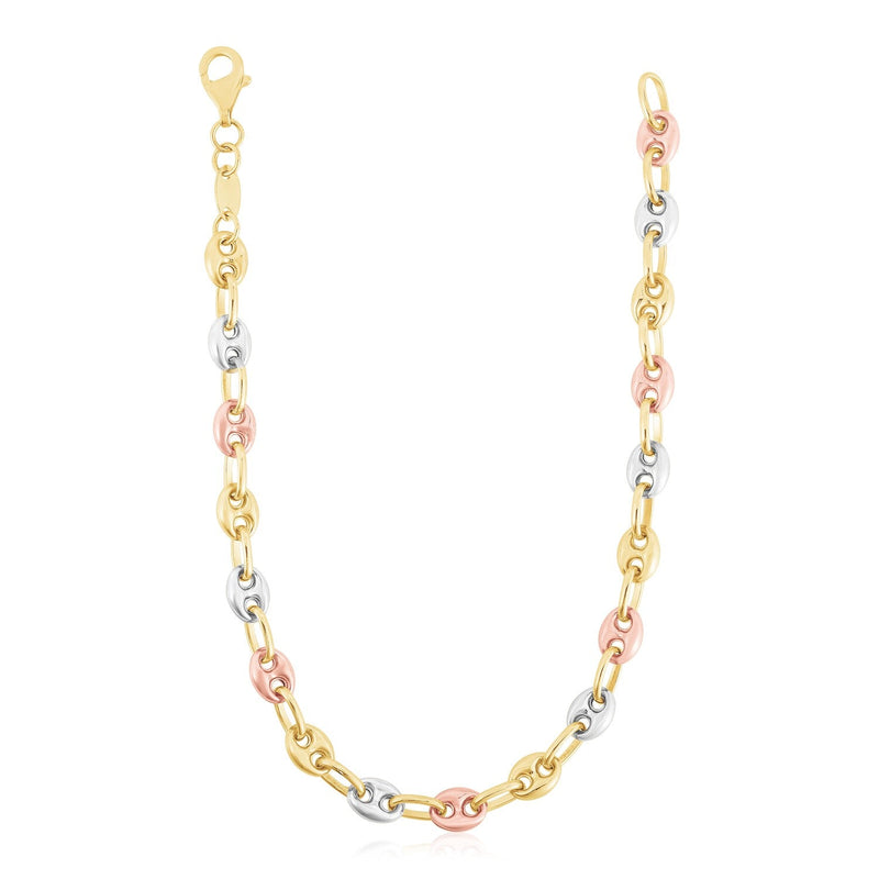 Bids.com 14k Tri Color Gold High Polish Puffed Mariner Link Chain Necklaces