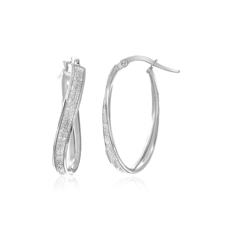 Bids.com 14k White Gold Oval Hoop Twist Glittery Earrings Earrings