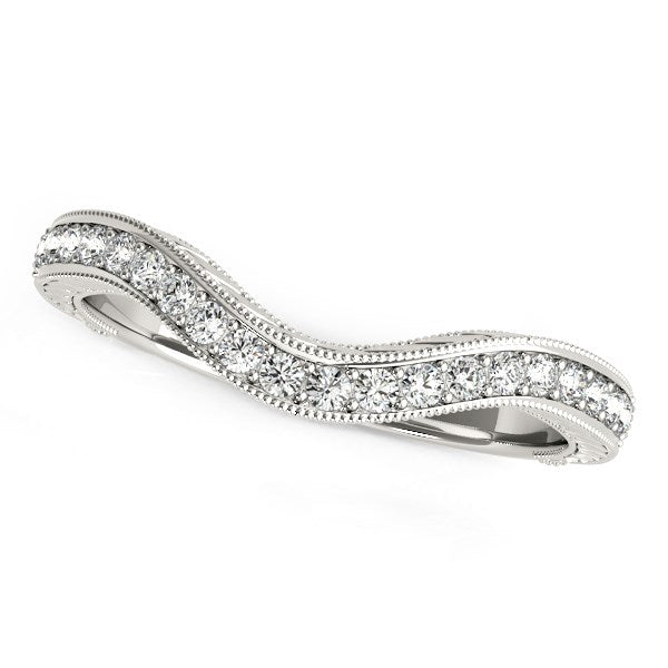 Bids.com 14k White Gold Milgrained Baroque Curved Diamond Wedding Ring (1/6 cttw) Rings