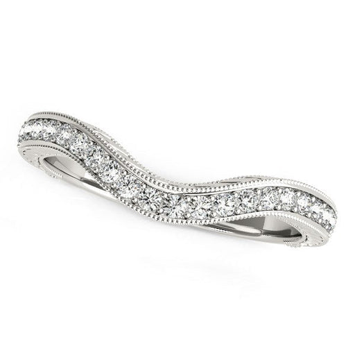 Bids.com 14k White Gold Milgrained Baroque Curved Diamond Wedding Ring (1/6 cttw) Rings