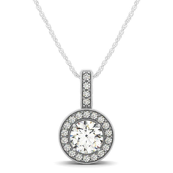 Bids.com Milgrain Edge Diamond Halo Pendant in 14k White Gold (5/8 cttw) Necklaces