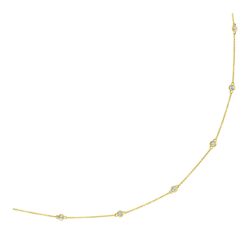 Bids.com 14k Yellow Gold Station Necklace with Round Diamonds Necklaces