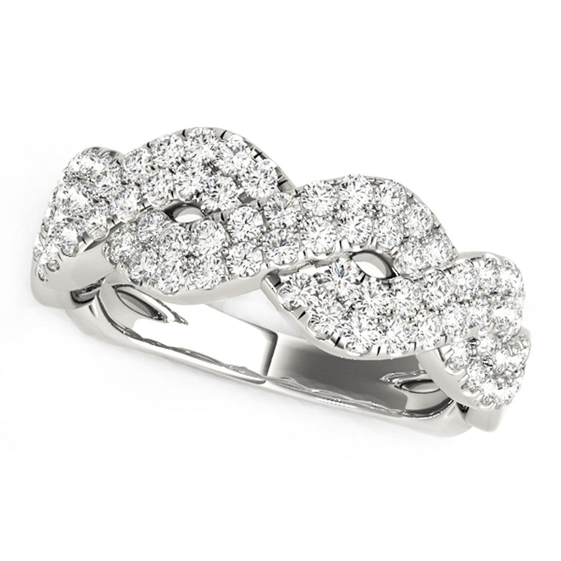 Bids.com Diamond Studded Interlocking Waves Ring in 14k White Gold (5/8 cttw) Rings