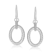 Bids.com Sterling Silver Rhodium Finished Diamond Embellished Oval Rope Drop Earrings Earrings