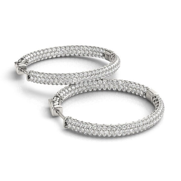 Bids.com 14k White Gold Two Row Pave Set Diamond Hoop Earrings (7 cttw) Earrings