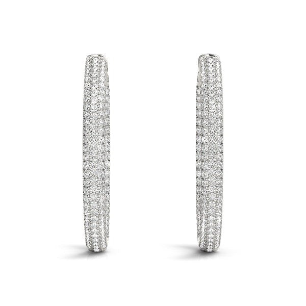 Bids.com 14k White Gold Two Row Pave Set Diamond Hoop Earrings (7 cttw) Earrings