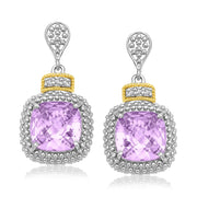 Bids.com 18k Yellow Gold & Sterling Silver Cushion Amethyst & Diamond Earrings (.05cttw) Earrings