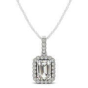 Bids.com Halo Pendant With Emerald Center Diamond in 14k White Gold (1 1/5 cttw) Necklaces