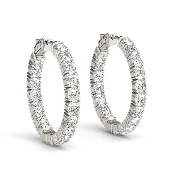 Bids.com 14k White Gold Two Sided Prong Set Diamond Hoop Earrings (3 1/2 cttw) Earrings