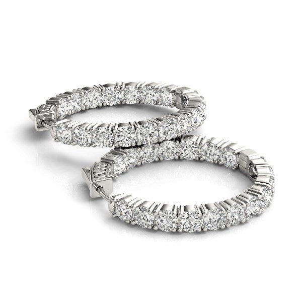 Bids.com 14k White Gold Two Sided Prong Set Diamond Hoop Earrings (3 1/2 cttw) Earrings