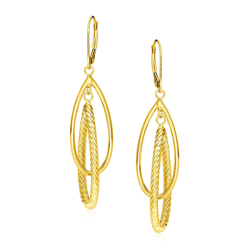 Bids.com 14k Yellow Gold Earrings with Shiny and Textured Teardrop Dangles Earrings