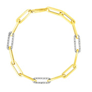 Bids.com 14k Yellow Gold 7 1/2 inch Paperclip Chain Bracelet with Three Diamond Links Bracelets