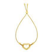Bids.com Adjustable Bracelet with Shiny Open Heart in 14k Yellow Gold Bracelets