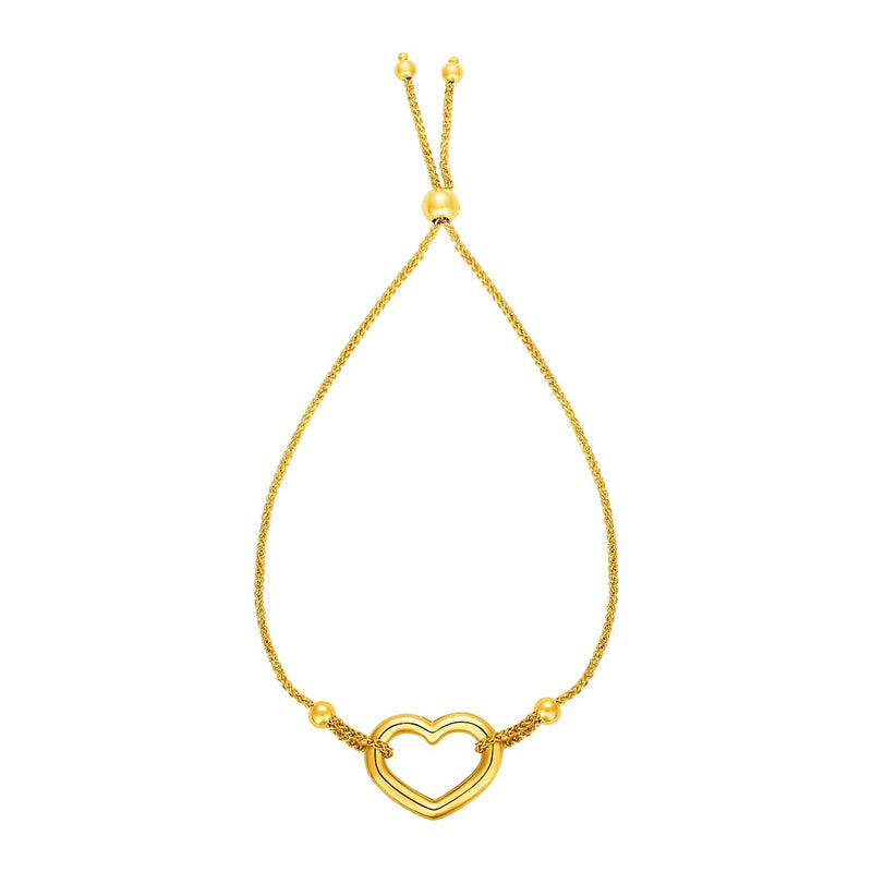 Bids.com Adjustable Bracelet with Shiny Open Heart in 14k Yellow Gold Bracelets