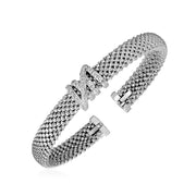 Bids.com Popcorn Texture Cuff Bangle with Diamonds in Sterling Silver Bracelets