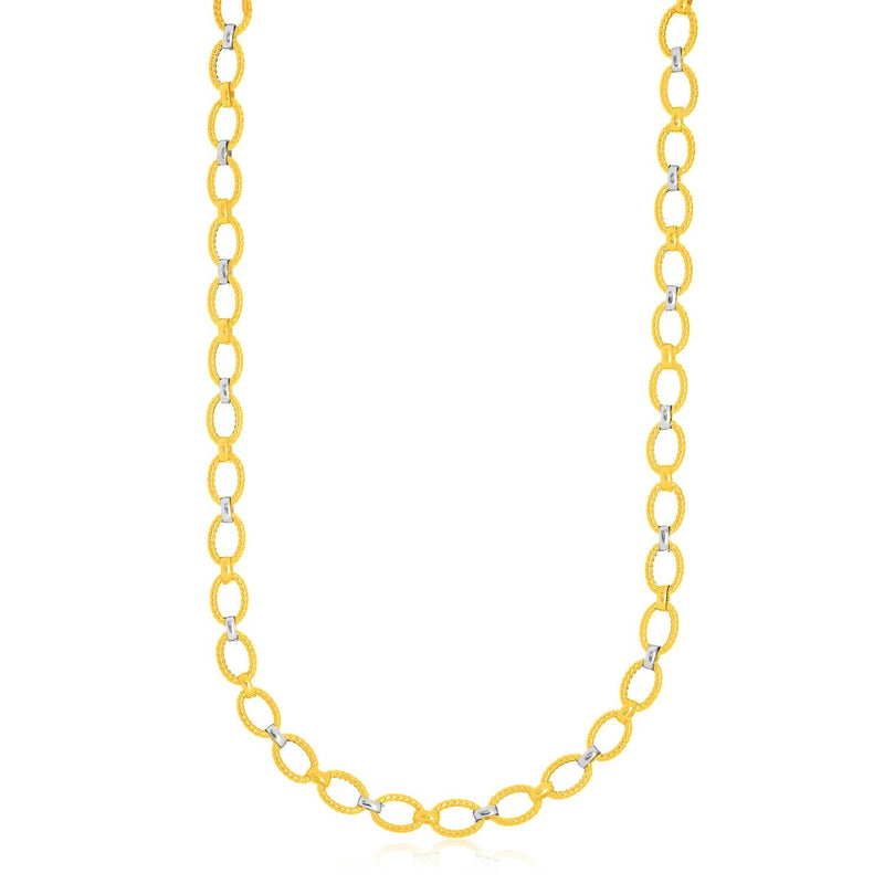 Bids.com 14k Two-Tone Gold Multi-Textured Oval Link Fancy Necklace Necklaces
