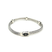 Bids.com Woven Rope Bracelet with Black Sapphire X Accents in Sterling Silver Bracelets