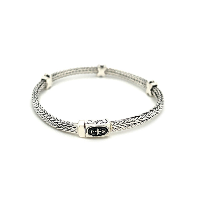 Bids.com Woven Rope Bracelet with Black Sapphire X Accents in Sterling Silver Bracelets