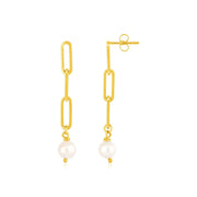Bids.com 14k Yellow Gold Paperclip Chain Link Earrings with Pearls Earrings