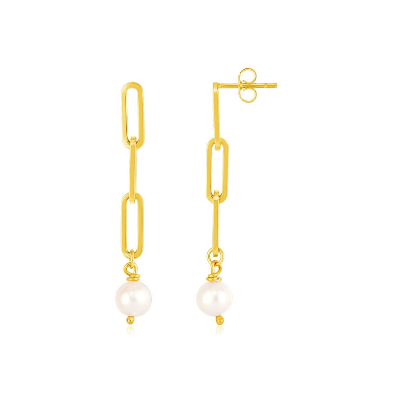 Bids.com 14k Yellow Gold Paperclip Chain Link Earrings with Pearls Earrings