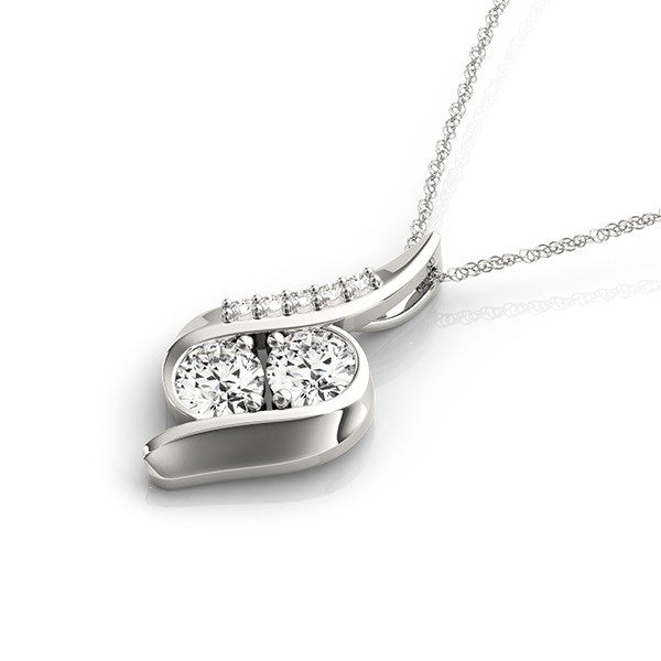Bids.com 14k White Gold Two Stone Curved Style Diamond Pendant (3/4 cttw) Necklaces