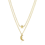 Bids.com 14k Yellow Gold Double-Strand Chain Necklace with Puff Moon and Star Necklaces