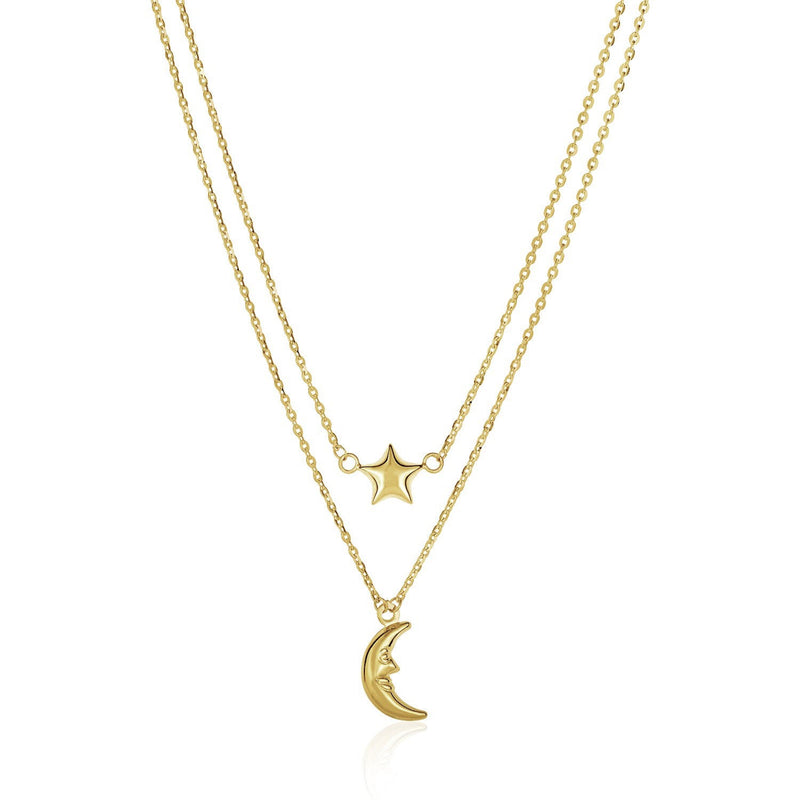 Bids.com 14k Yellow Gold Double-Strand Chain Necklace with Puff Moon and Star Necklaces