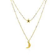 Bids.com 14k Yellow Gold Double-Strand Chain Necklace with Puff Moon and Star Necklaces