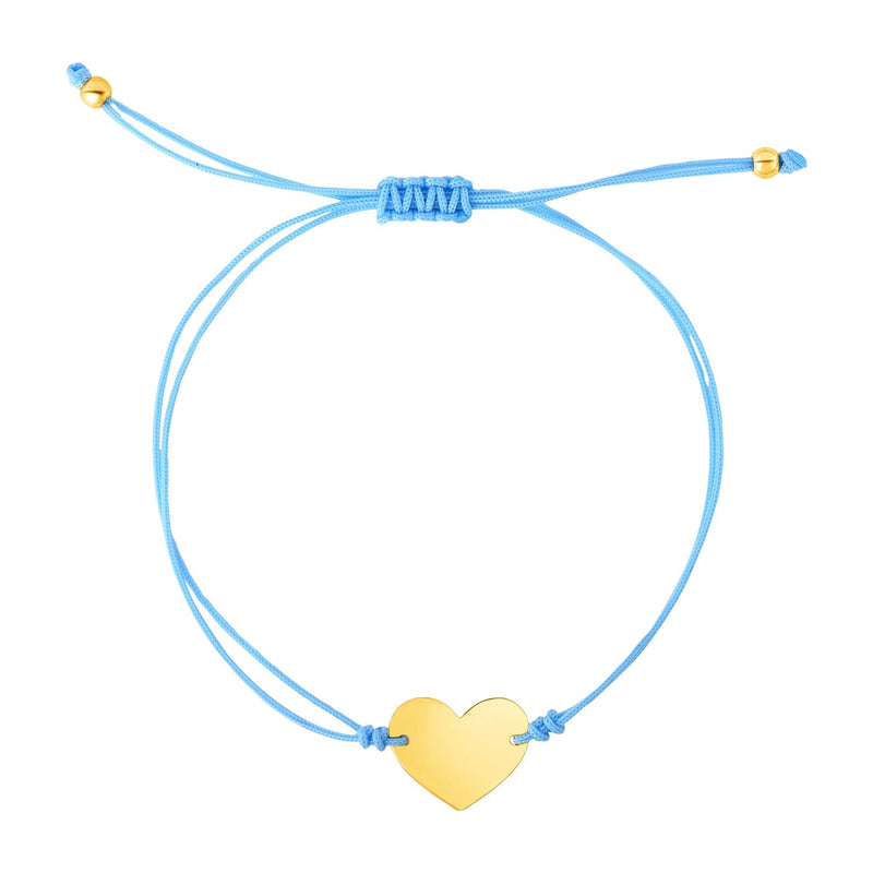 Bids.com 9 1/4 inch Blue Cord Adjustable Bracelet with 14k yellow Gold Heart Bracelets