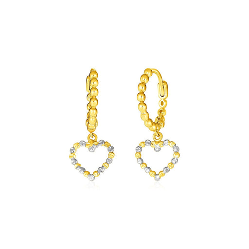 Bids.com 14k Two Tone Gold Beaded Hoop Earrings with Hearts Earrings