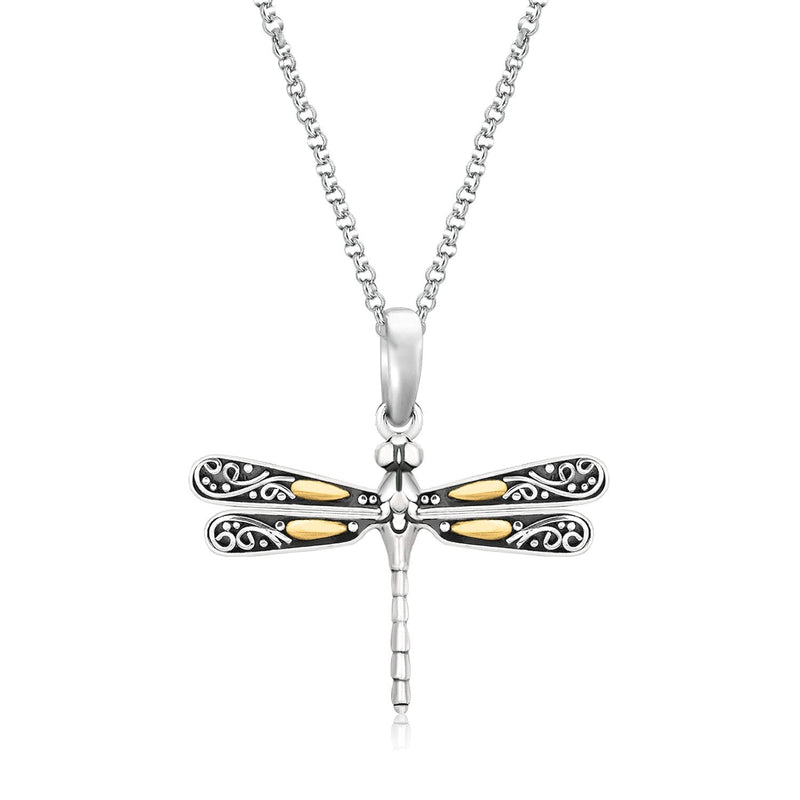 Bids.com 18k Yellow Gold and Sterling Silver Pendant in a Dragonfly Design Pendants