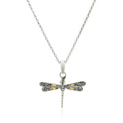 Bids.com 18k Yellow Gold and Sterling Silver Pendant in a Dragonfly Design Pendants
